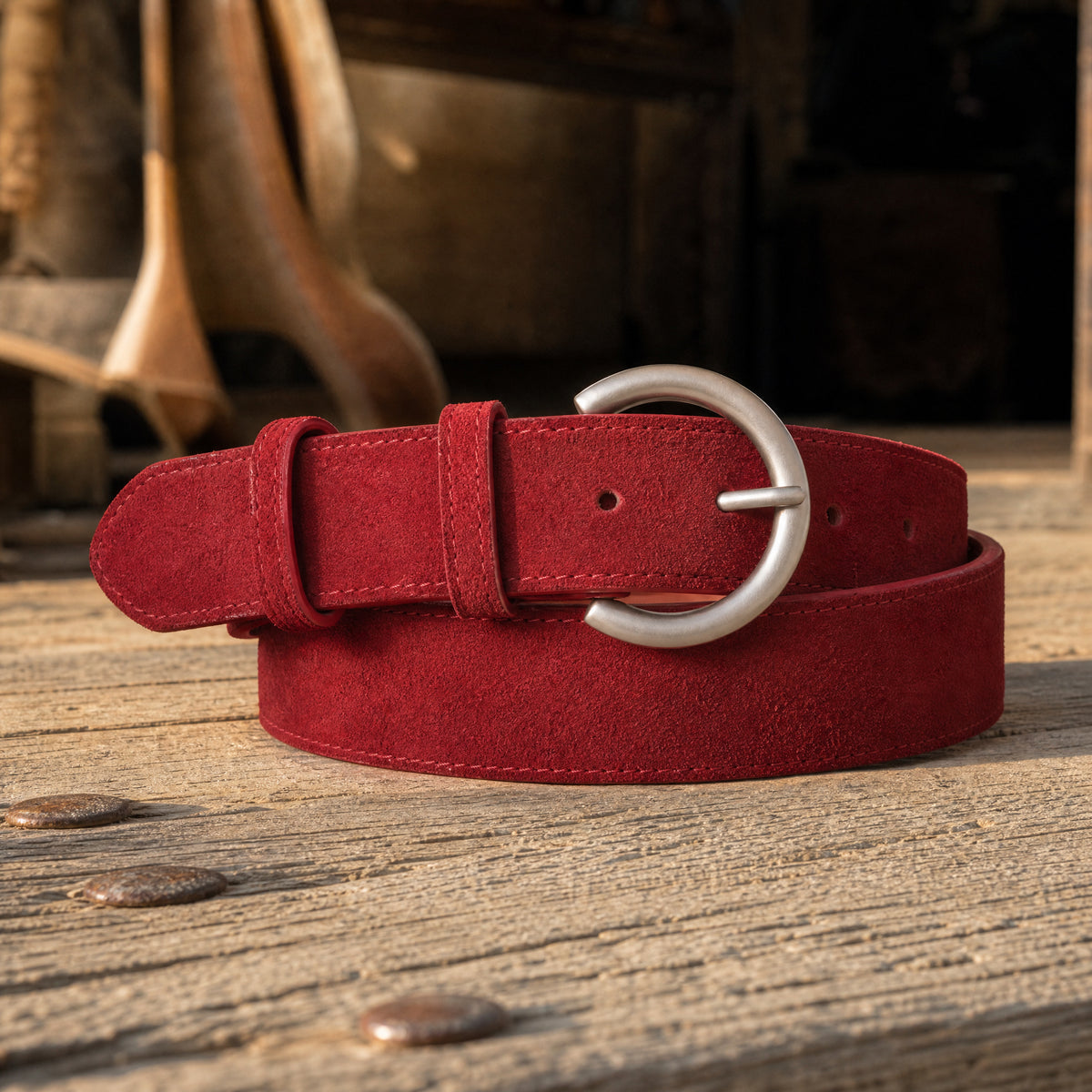 Fulton Full-Grain Leather Belt in Red