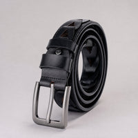 Gillespie Woven Full-Grain Leather Belt in Black Gunmetal
