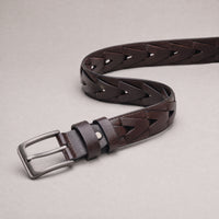 Gillespie Woven Full-Grain Leather Belt in Brown Gunmetal