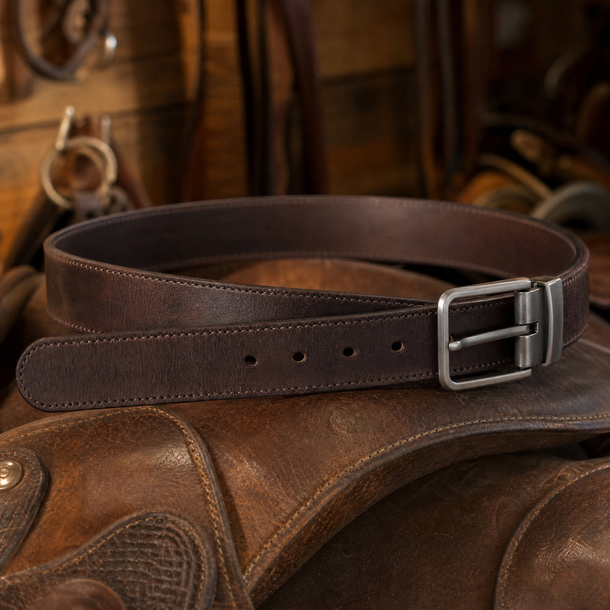 Gilmer Full-Grain Leather Belt in Dark Brown