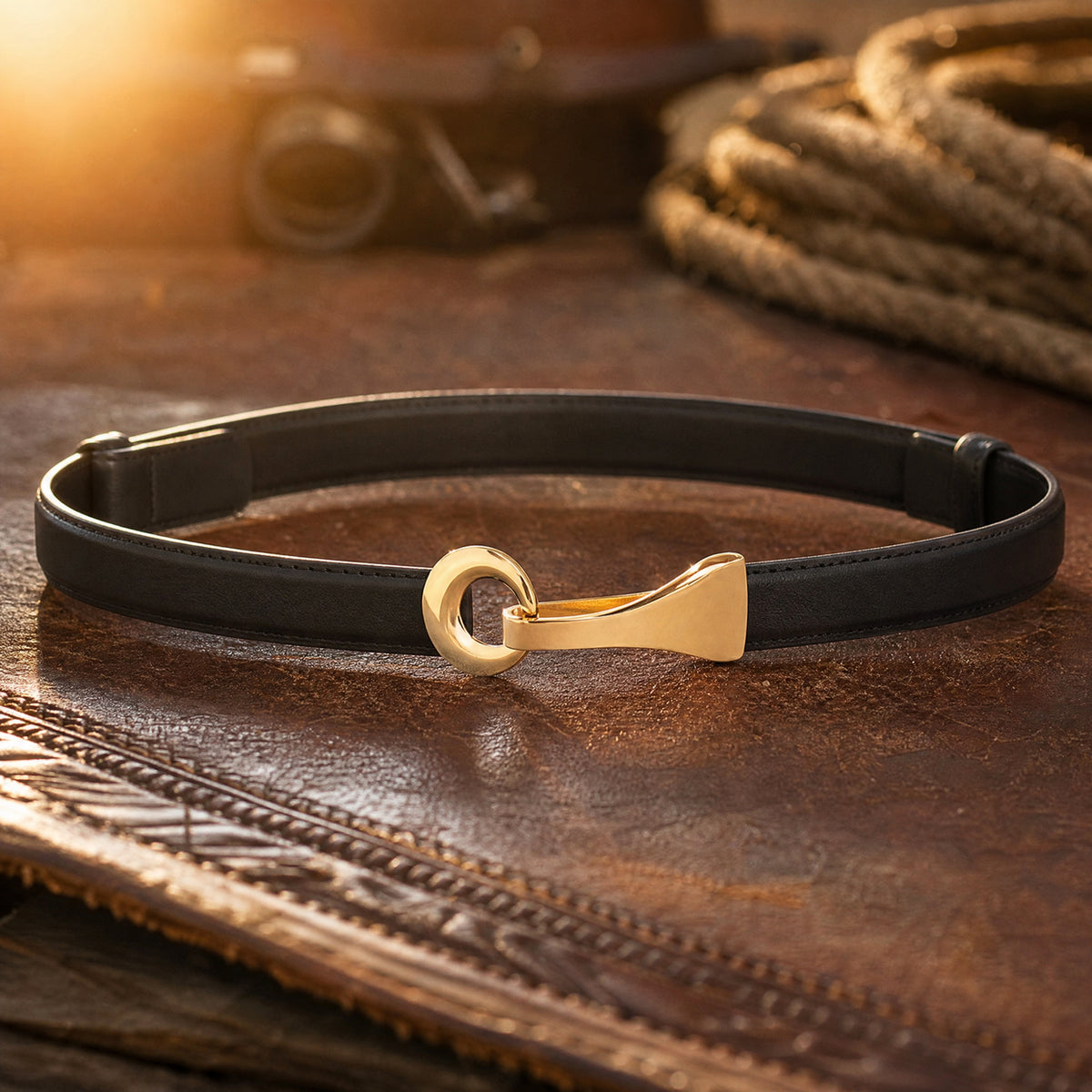 Graford Slim Full-Grain Leather Belt in Black