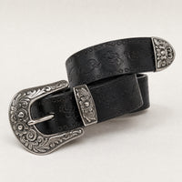 Hamlin Tooled Full-Grain Leather Belt in Black