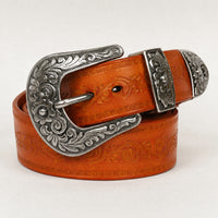 Hamlin Tooled Full-Grain Leather Belt in Tan