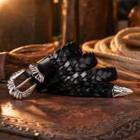 Henrietta Braided Full-Grain Leather Belt in Black
