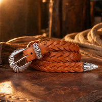 Henrietta Braided Full-Grain Leather Belt in Chestnut