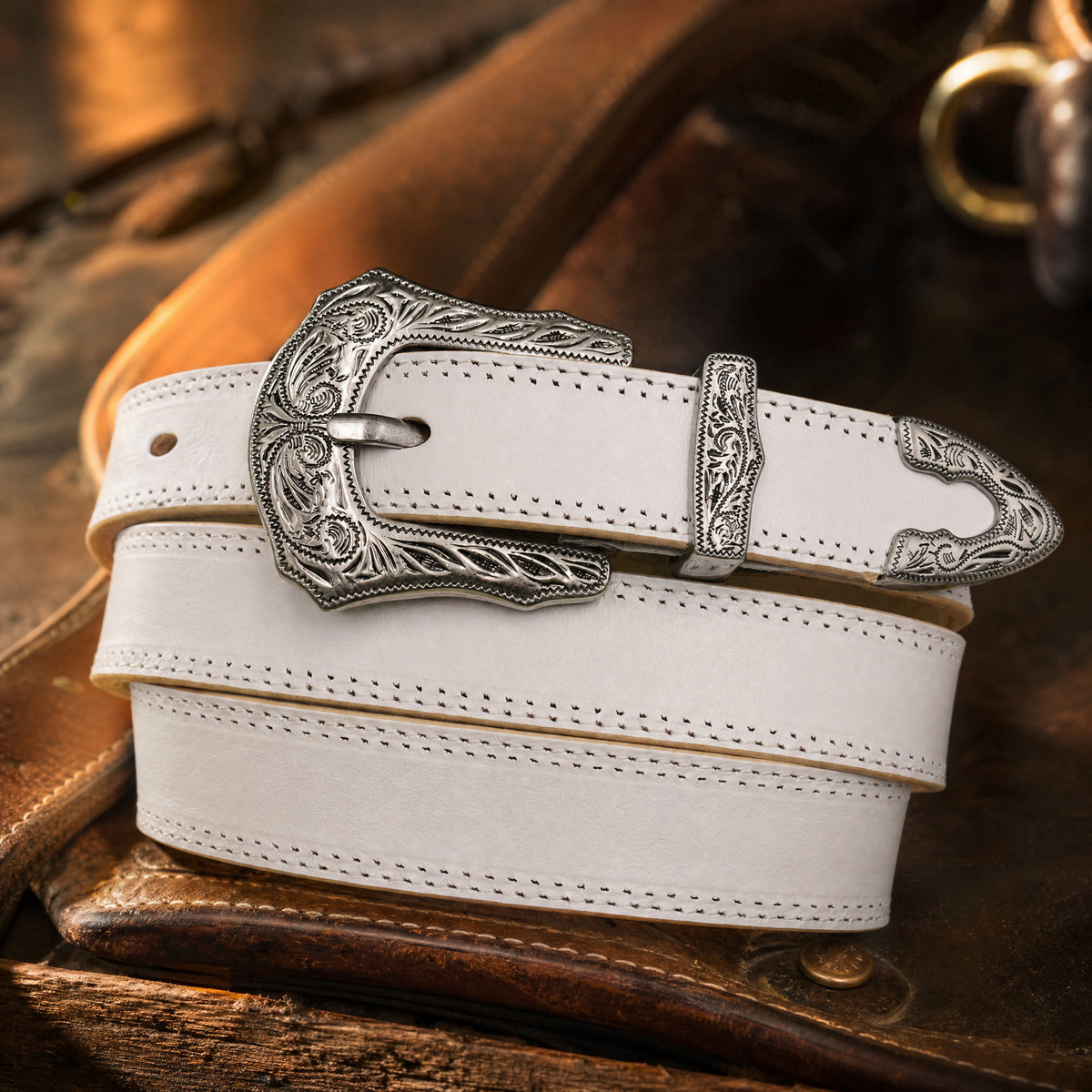Jarrell Full-Grain Leather Belt in White