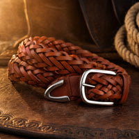 Kendall Woven Full-Grain Leather Belt in Tan