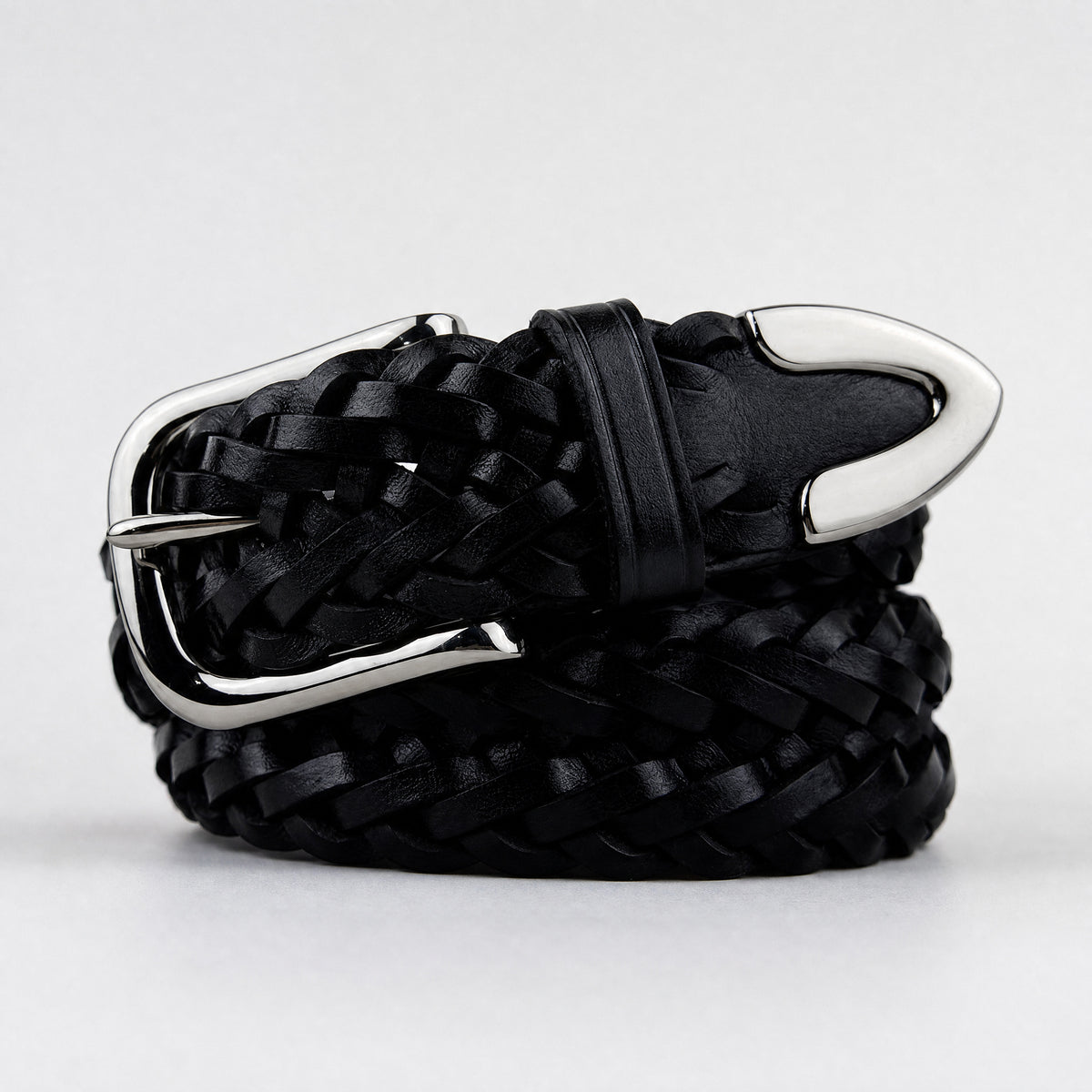 Kimble Woven Full-Grain Leather Belt in Black