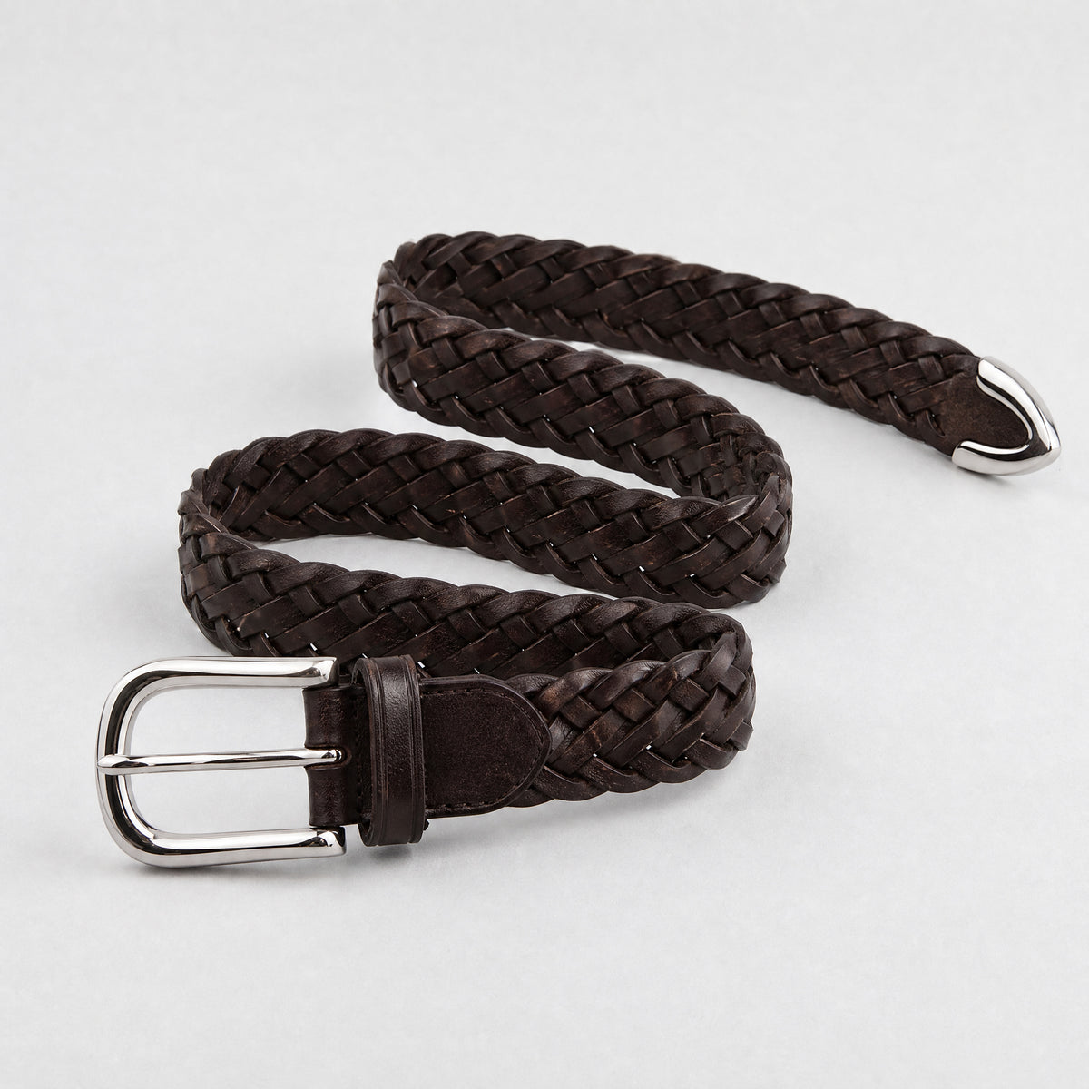 Kimble Woven Full-Grain Leather Belt in Brown
