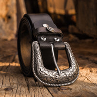 Kyle Tooled Full-Grain Leather Belt in Black