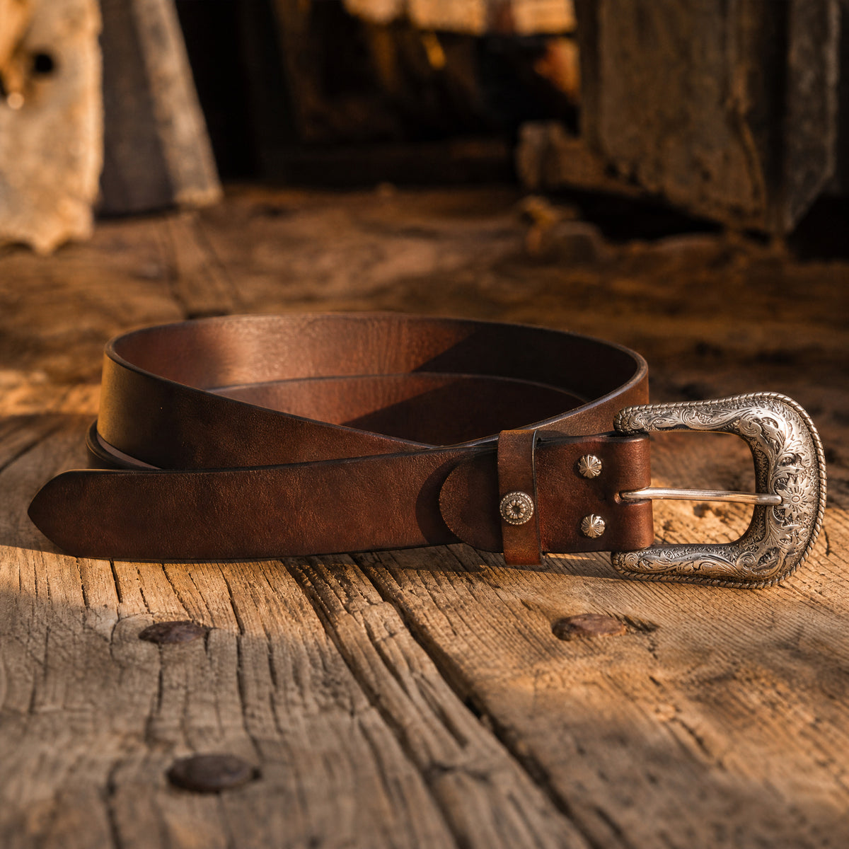 Kyle Tooled Full-Grain Leather Belt in Brown