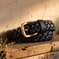 Manchaca Woven Full-Grain Leather Belt in Black Gold