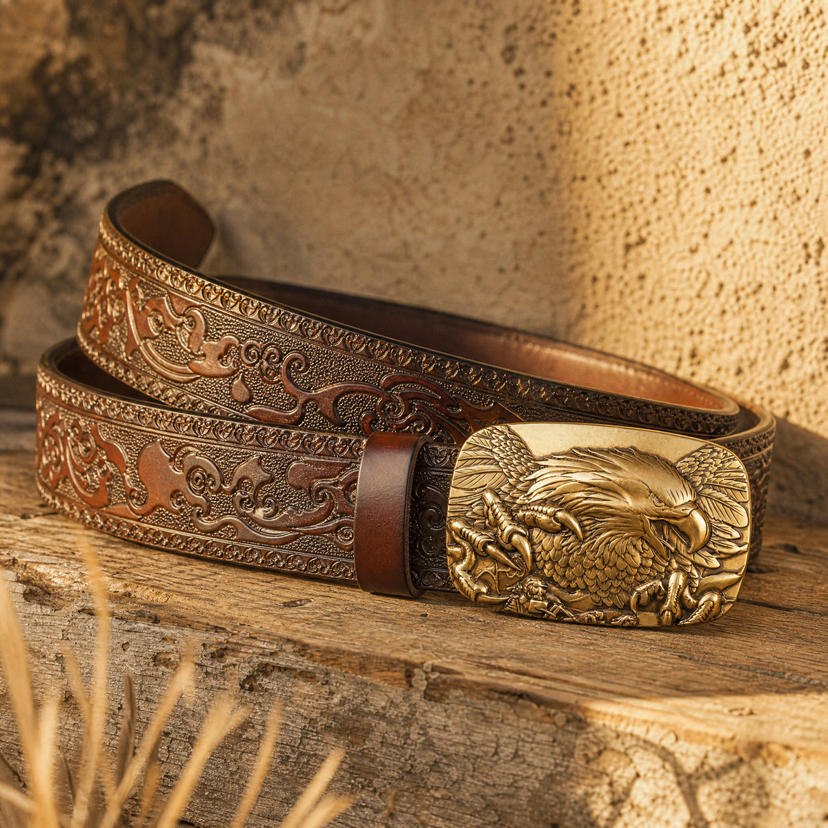 Matagorda Western Full-Grain Leather Belt in Tan Gold