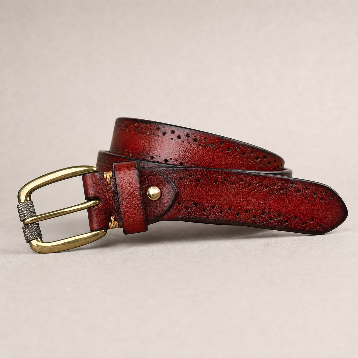Merkel Full-Grain Leather Belt in Chestnut
