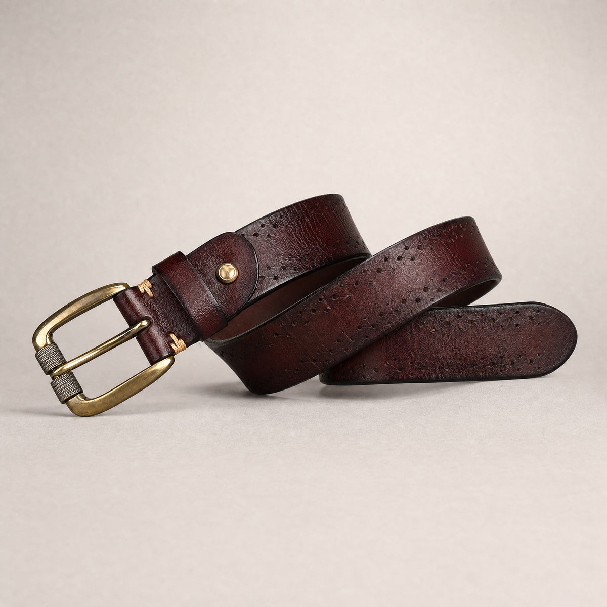Merkel Full-Grain Leather Belt in Dark Brown