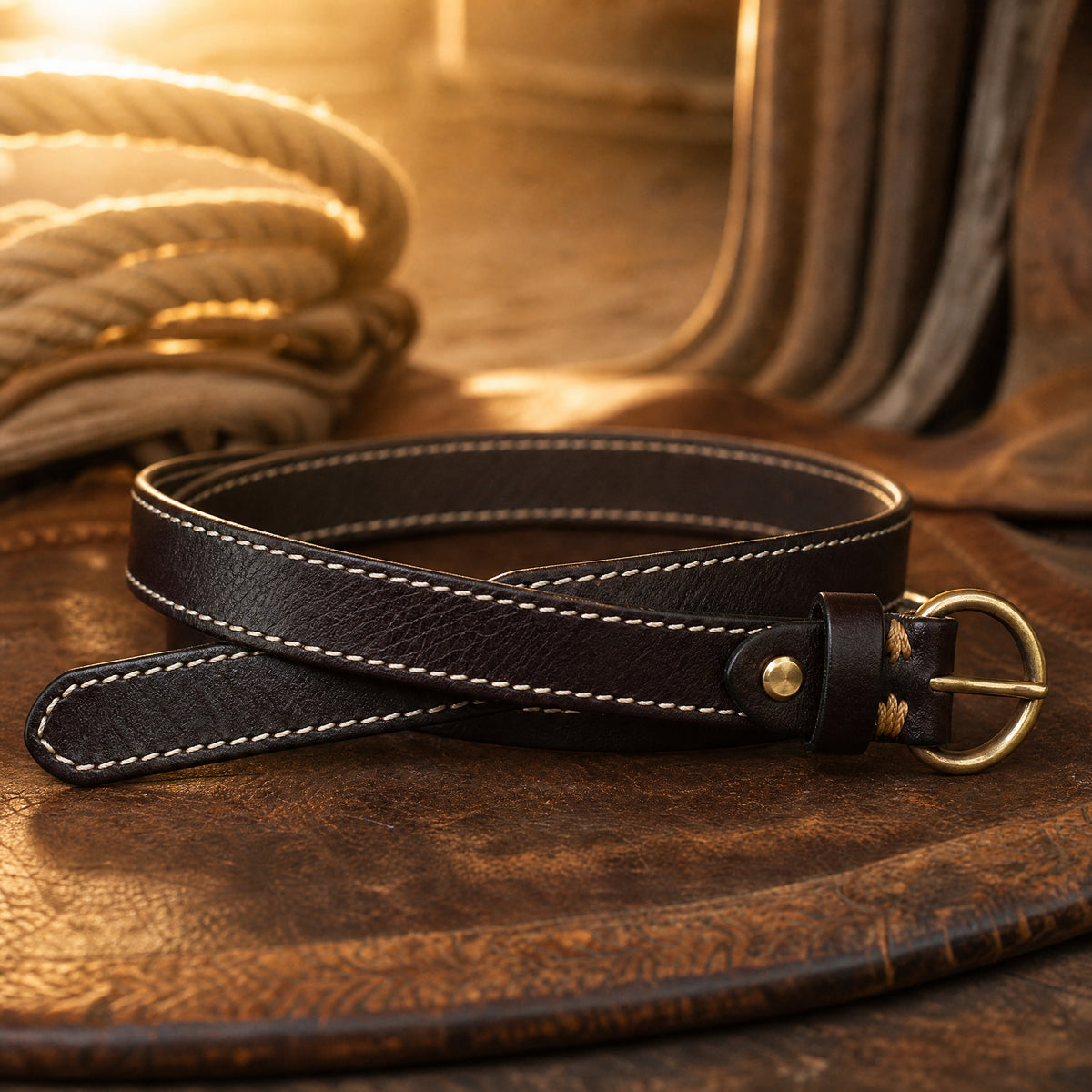 Milam Slim Full-Grain Leather Belt in Dark Brown