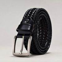 Mitchell Woven Full-Grain Leather Belt in Black