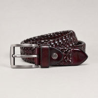 Mitchell Woven Full-Grain Leather Belt in Oxblood