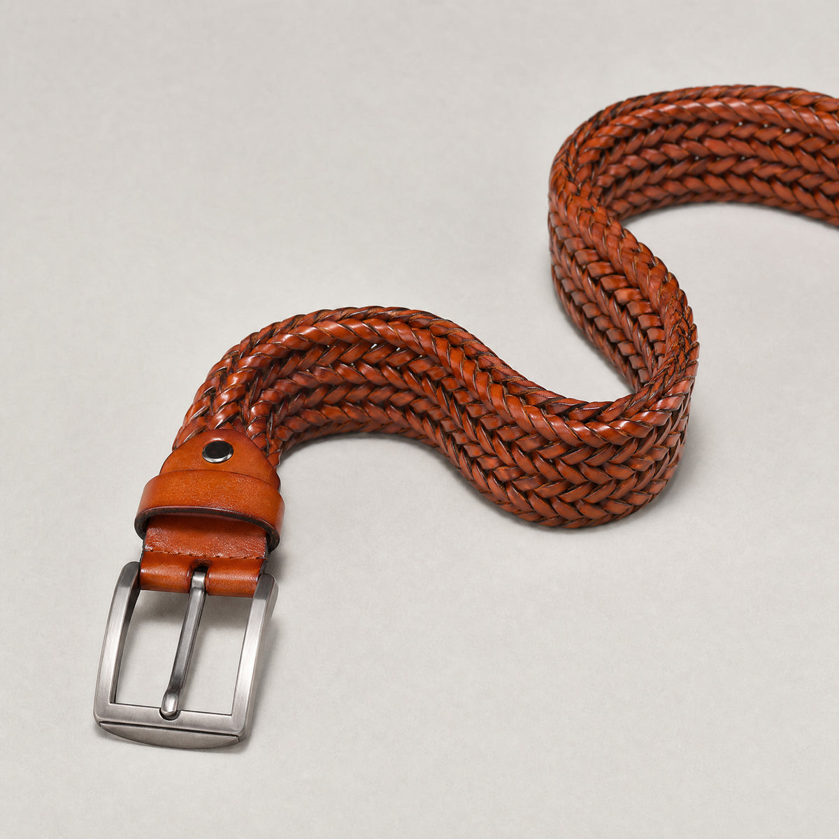 Mitchell Woven Full-Grain Leather Belt in Tan
