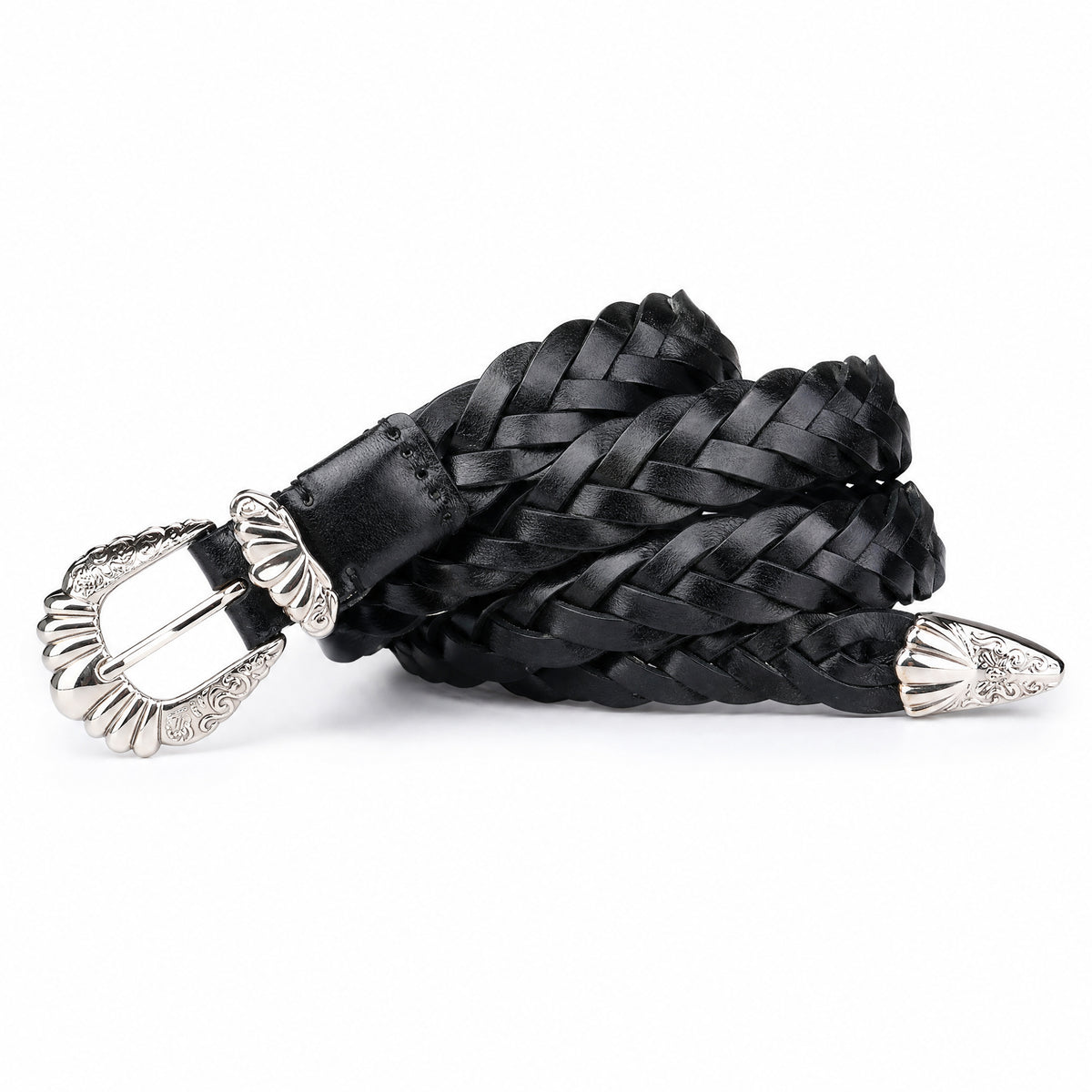 Muenster Braided Full-Grain Leather Belt in Black