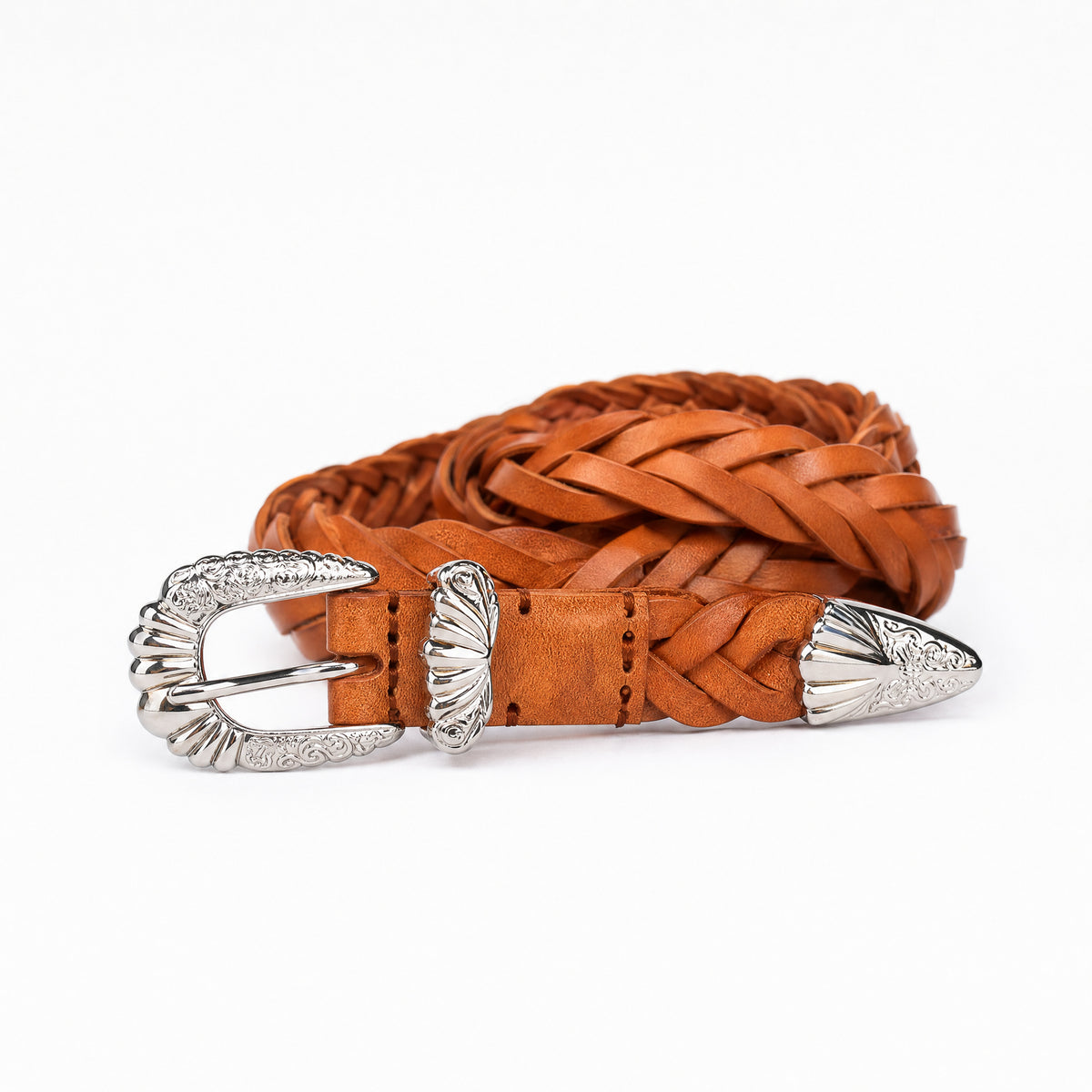 Muenster Braided Full-Grain Leather Belt in Chestnut