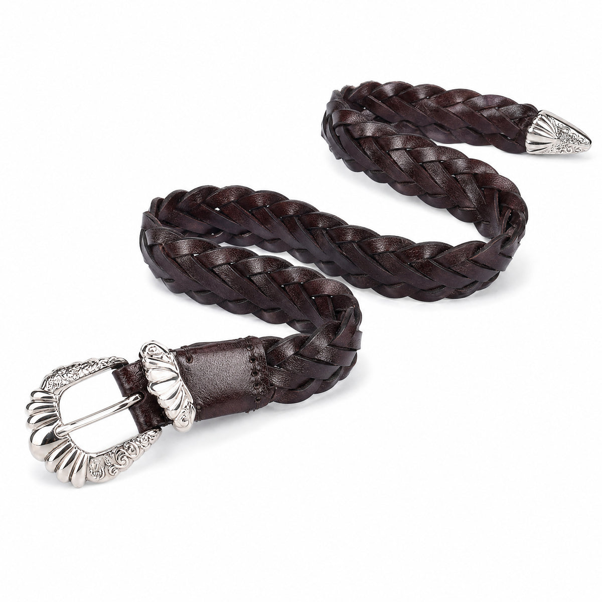 Muenster Braided Full-Grain Leather Belt in Dark Brown