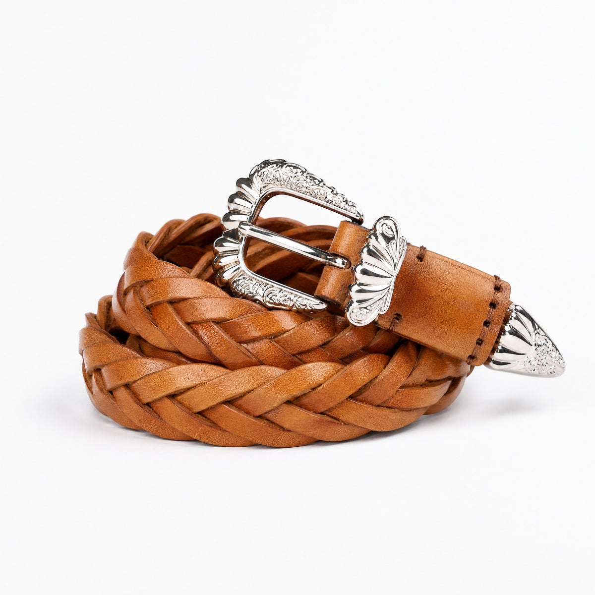 Muenster Braided Full-Grain Leather Belt in Tan