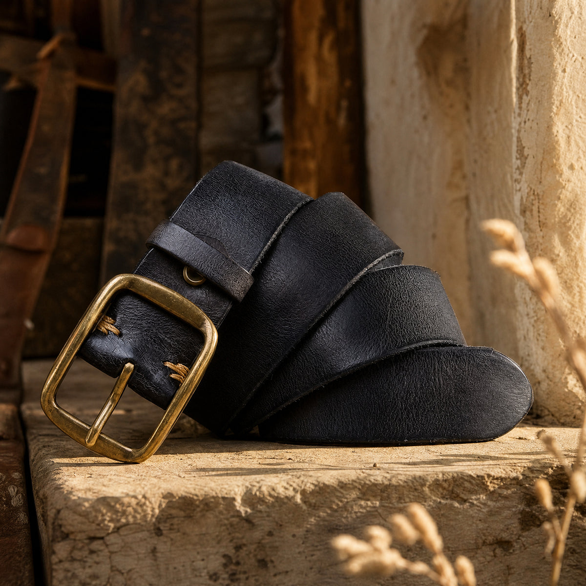 Muleshoe Full-Grain Leather Belt in Black