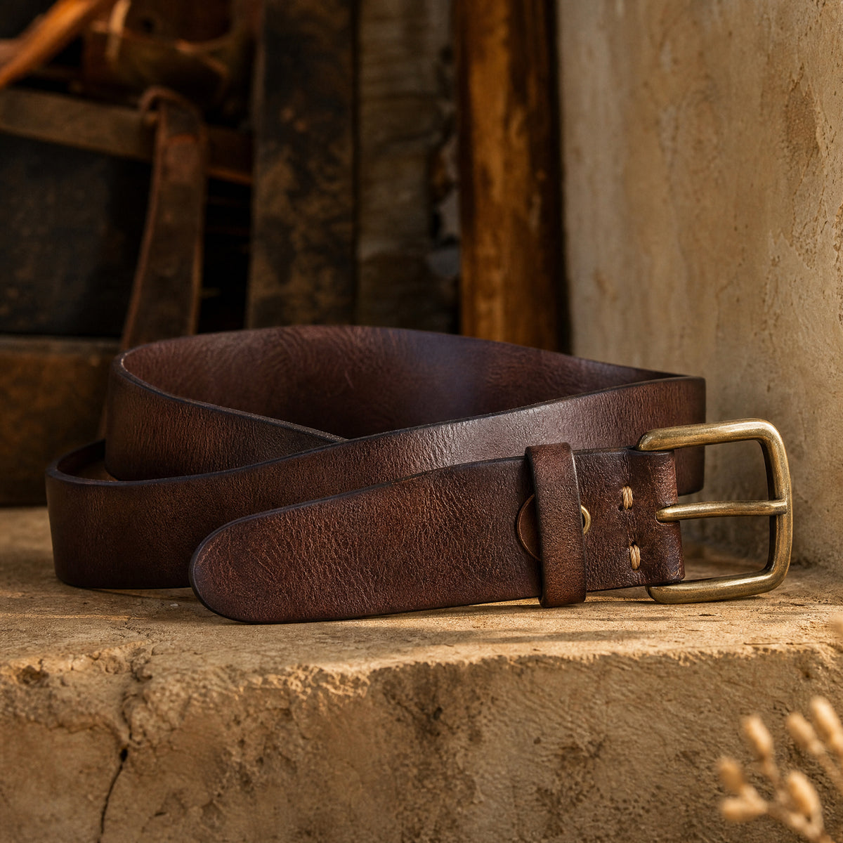 Muleshoe Full-Grain Leather Belt in Dark Brown