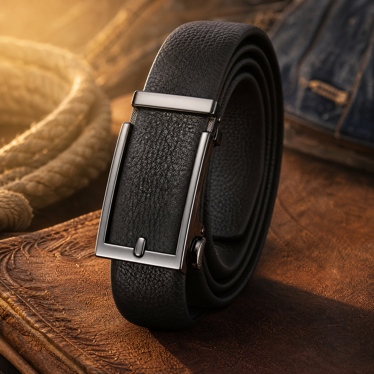 Neches Dress Full-Grain Leather Belt in Black Gunmetal