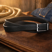 Neches Dress Full-Grain Leather Belt in Black Silver