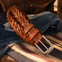 Nolan Woven Full-Grain Leather Belt in Tan