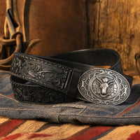 Paluxy Western Full-Grain Leather Belt in Black Silver