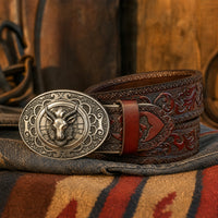 Paluxy Western Full-Grain Leather Belt in Tan Silver