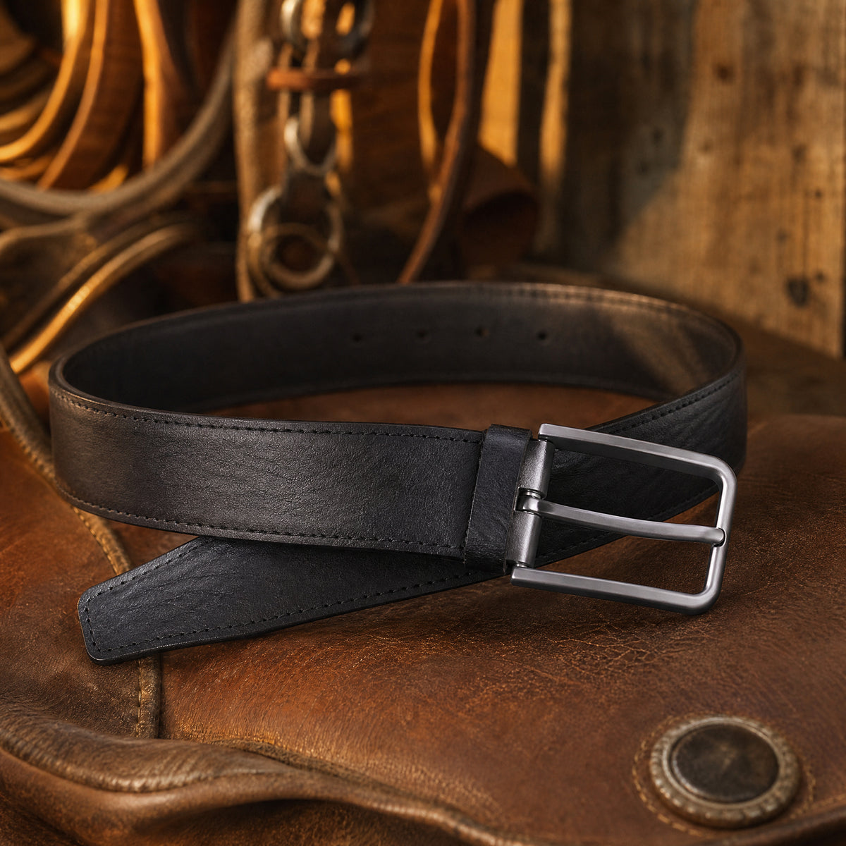 Pleasanton Full-Grain Leather Belt in Black