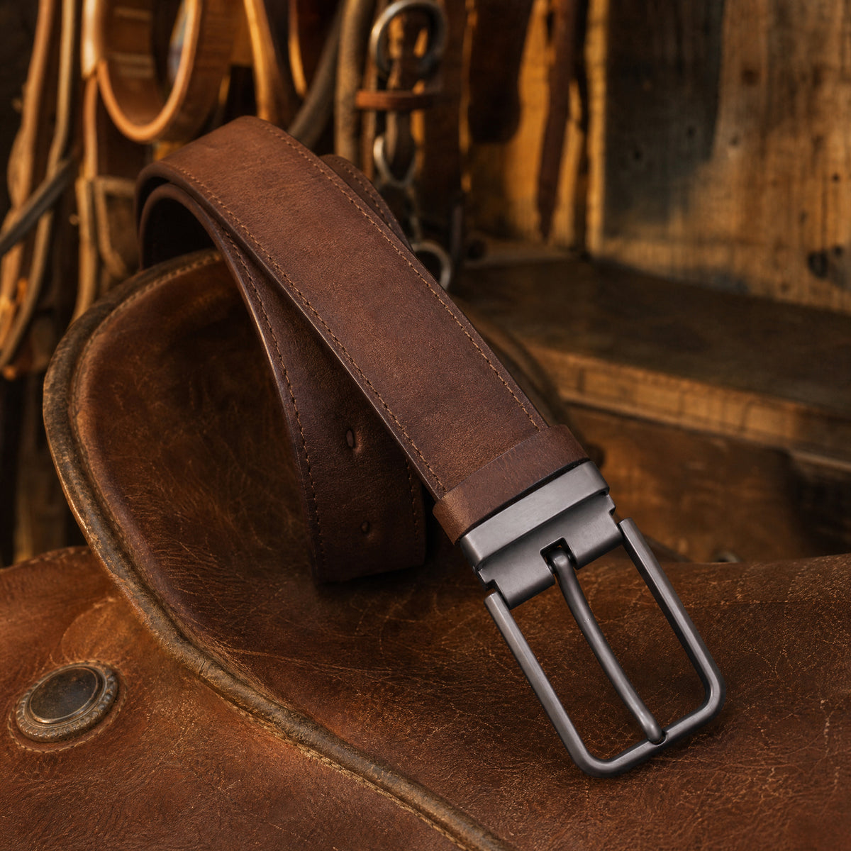 Pleasanton Full-Grain Leather Belt in Brown
