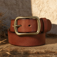 Post Full-Grain Leather Belt in Chestnut
