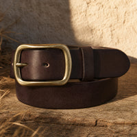 Post Full-Grain Leather Belt in Dark Brown