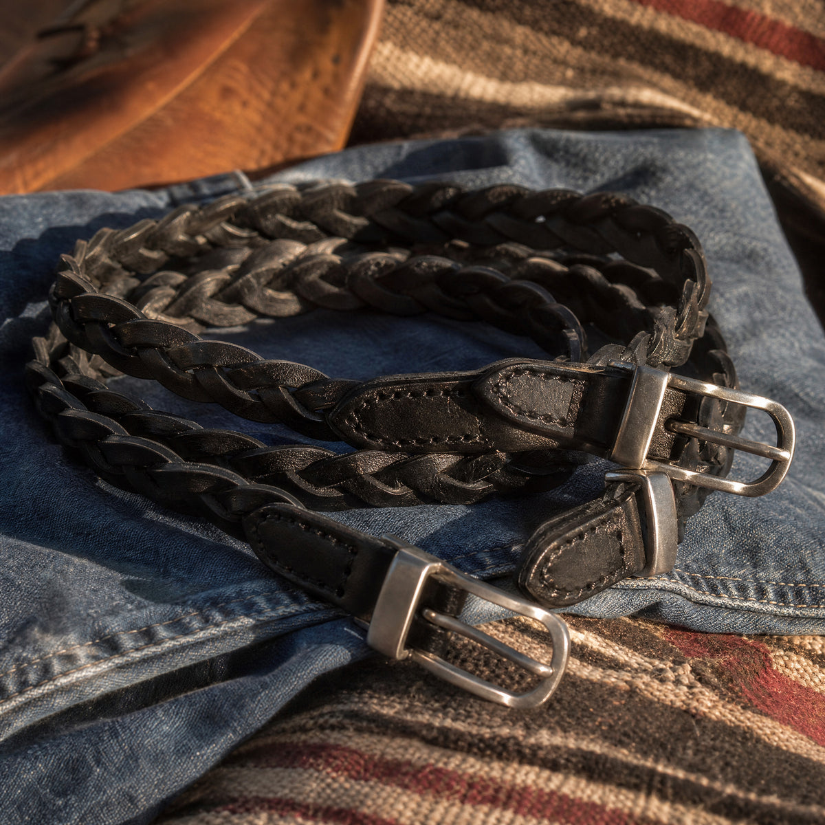 Refugio Woven Full-Grain Leather Belt in Black