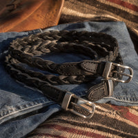 Refugio Woven Full-Grain Leather Belt in Black