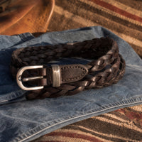 Refugio Woven Full-Grain Leather Belt in Dark Brown