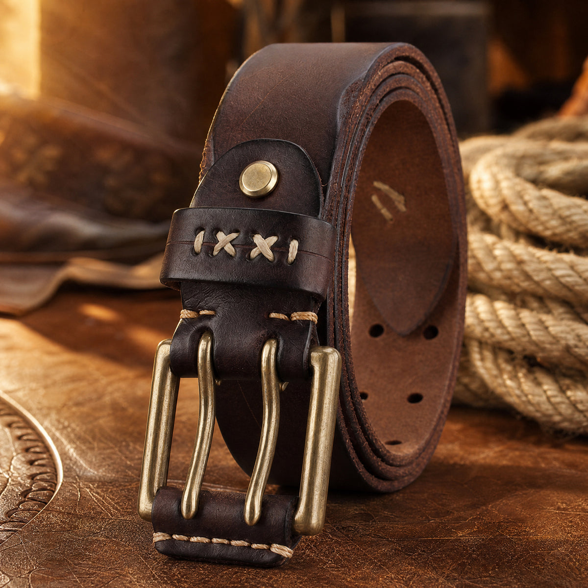 Roma Heavy-Duty Full-Grain Leather Belt in Brown