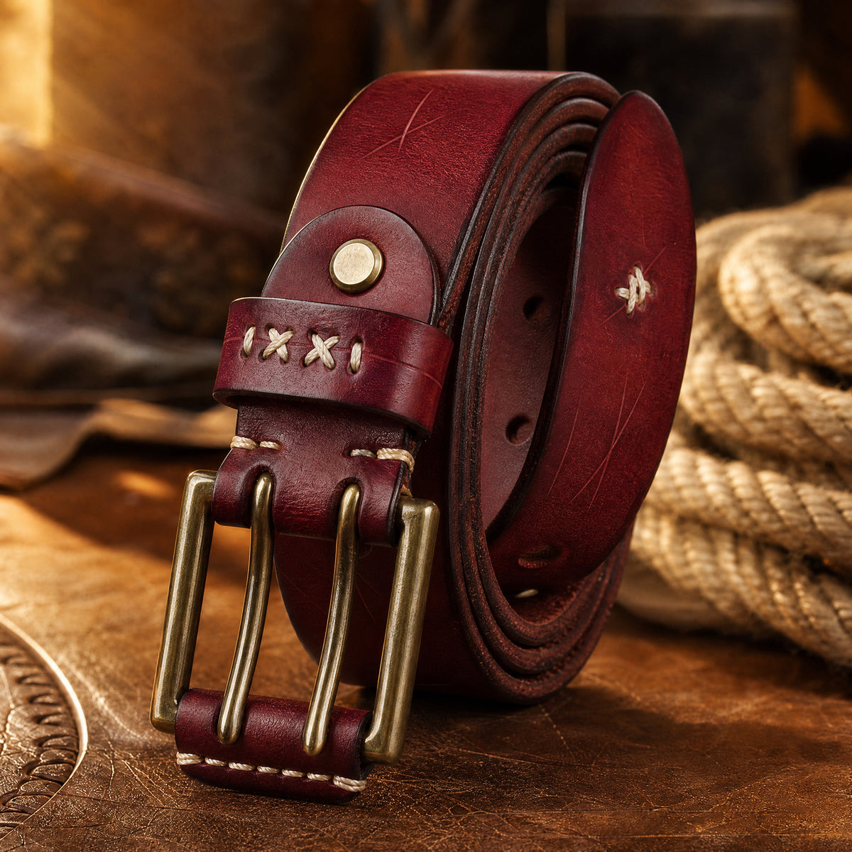 Roma Heavy-Duty Full-Grain Leather Belt in Chestnut