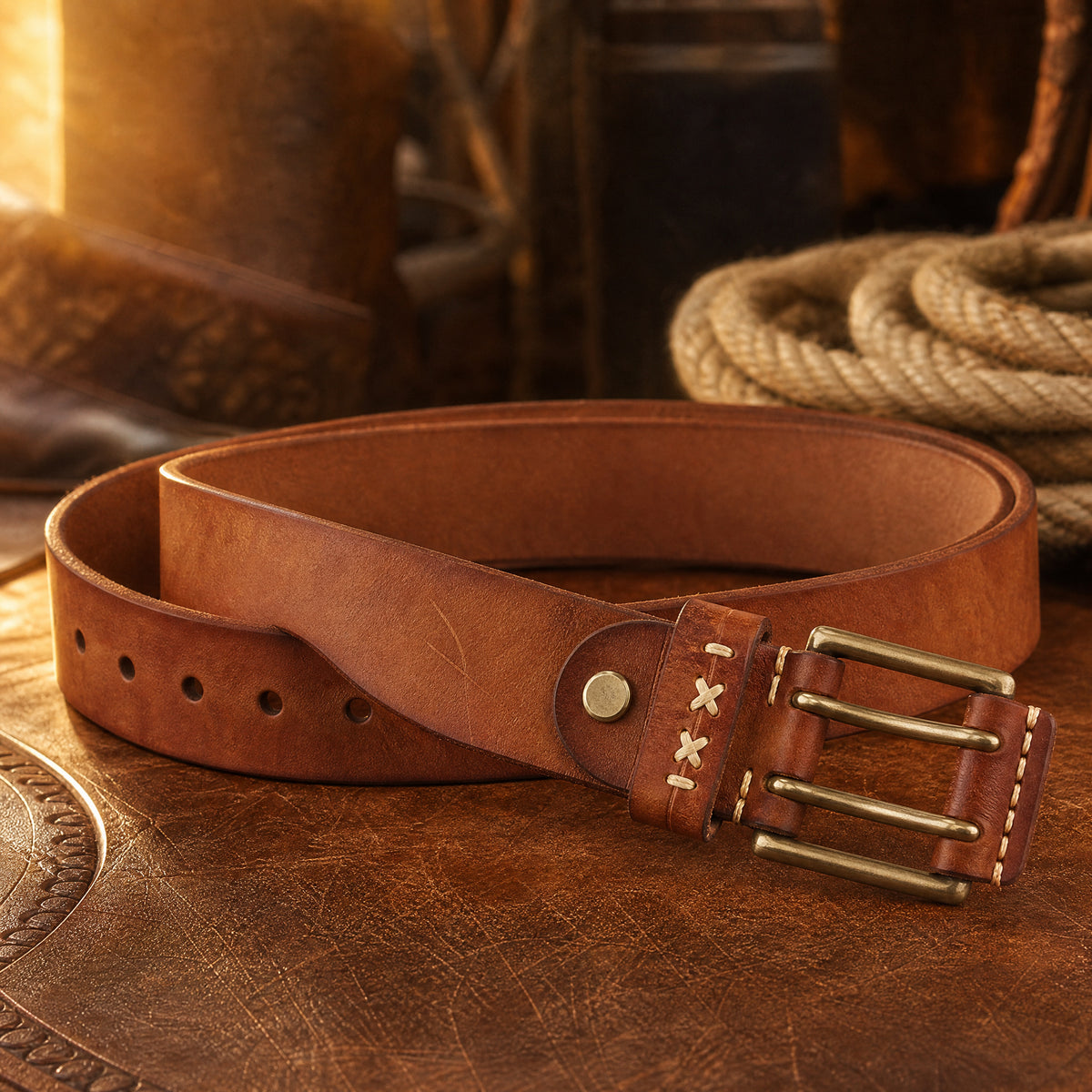 Roma Heavy-Duty Full-Grain Leather Belt in Tan