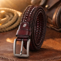 Runnels Woven Full-Grain Leather Belt in Oxblood