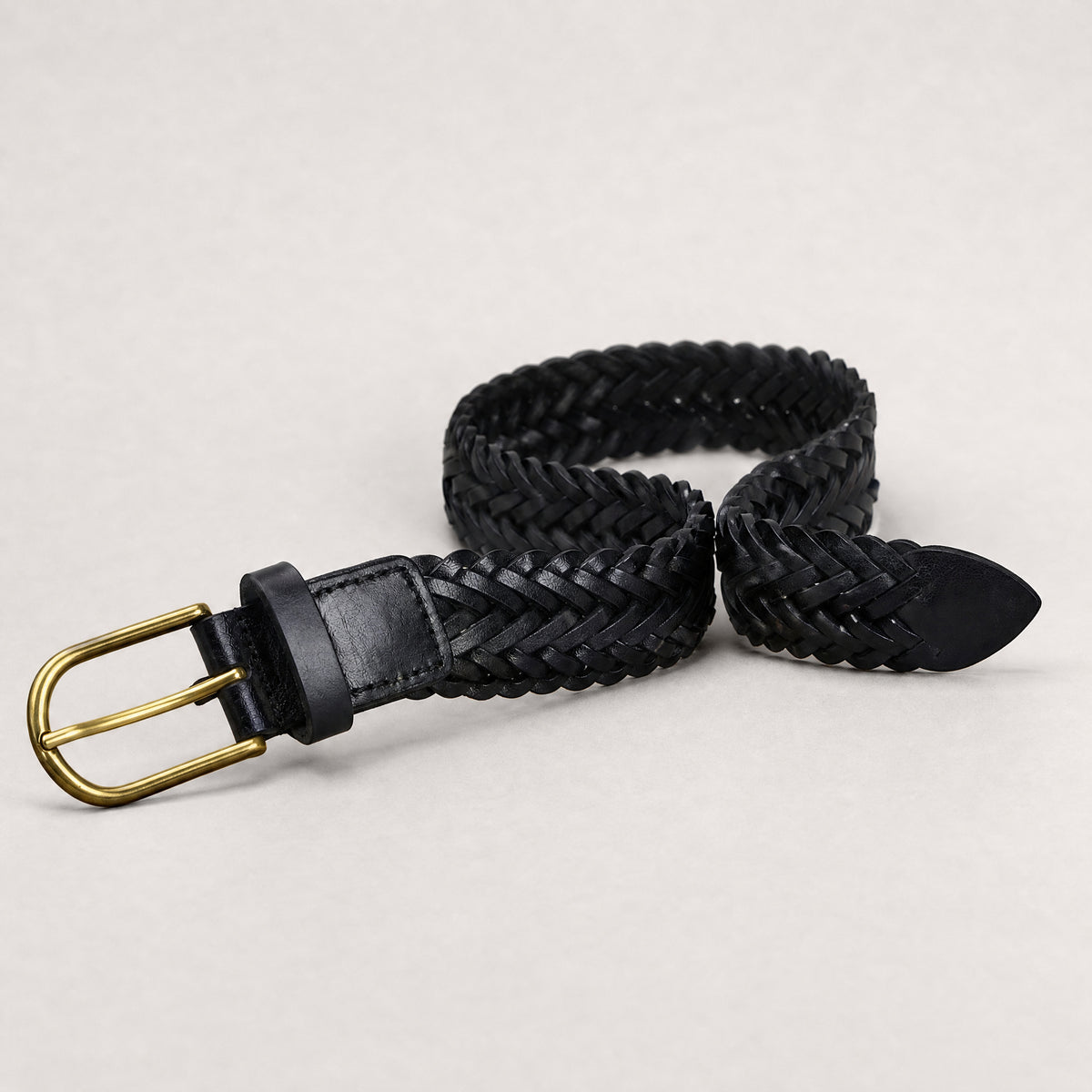 Valentine Woven Full-Grain Leather Belt in Black