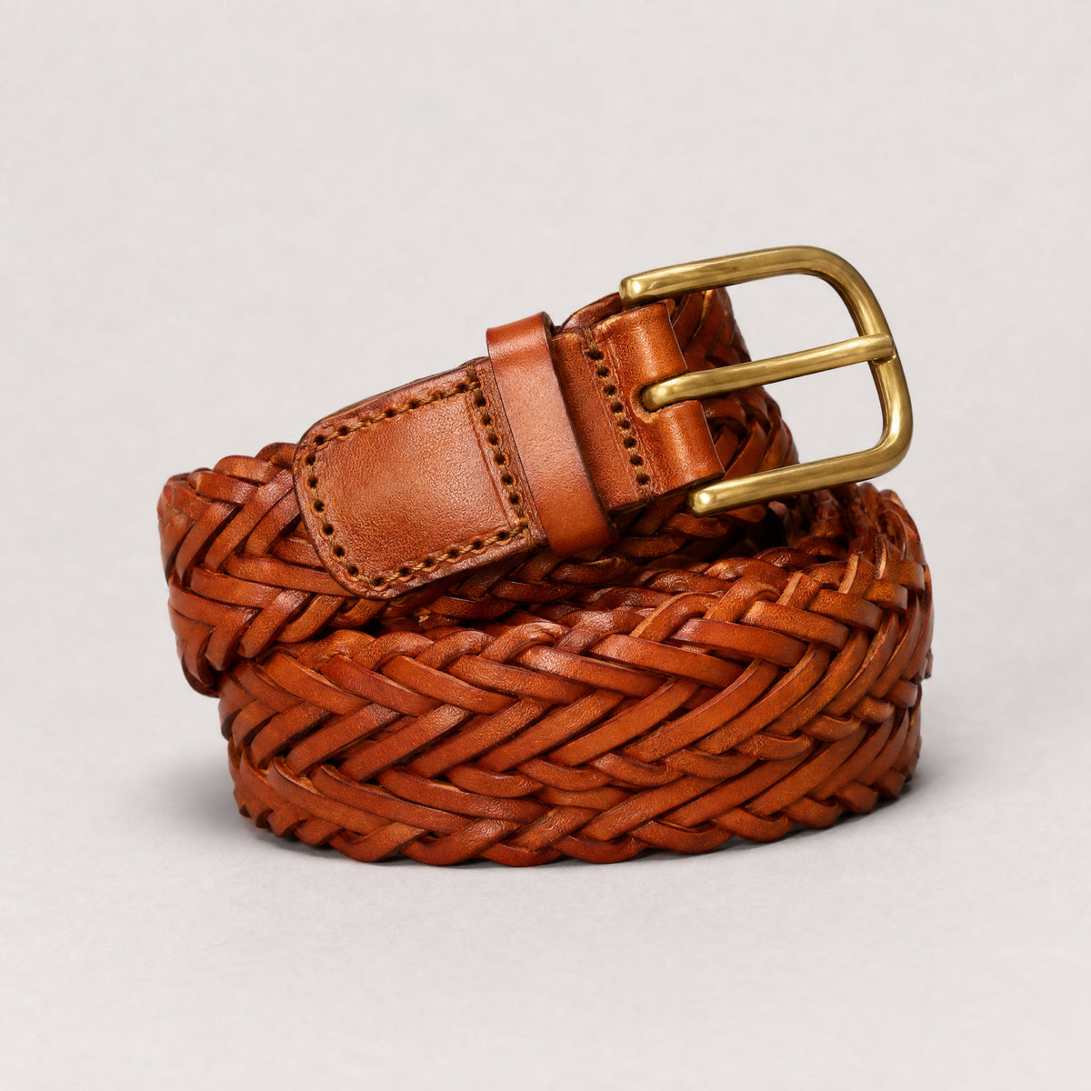 Valentine Woven Full-Grain Leather Belt in Chestnut