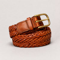 Valentine Woven Full-Grain Leather Belt in Chestnut