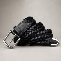 Webb Braided Full-Grain Leather Belt in Black