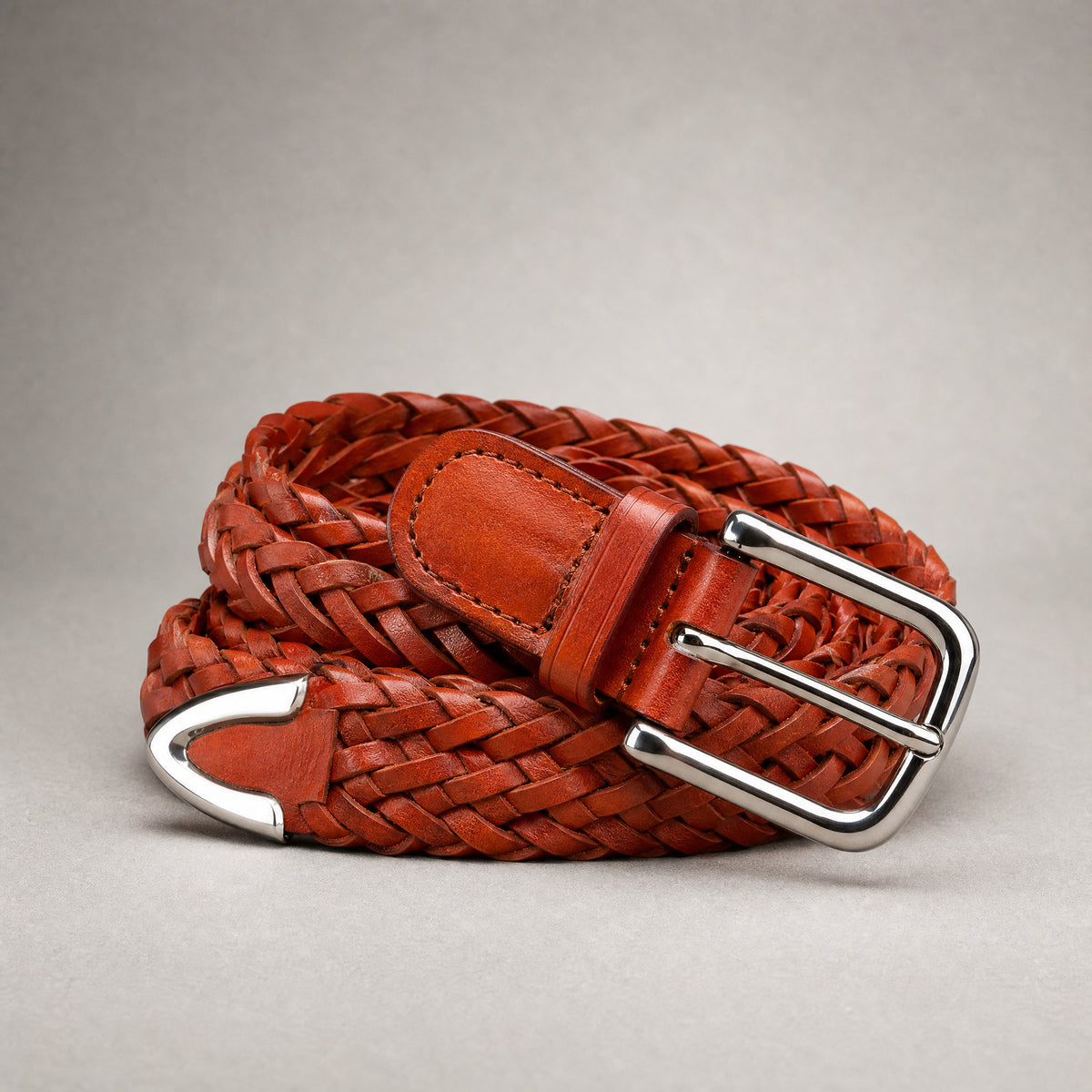 Webb Braided Full-Grain Leather Belt in Chestnut